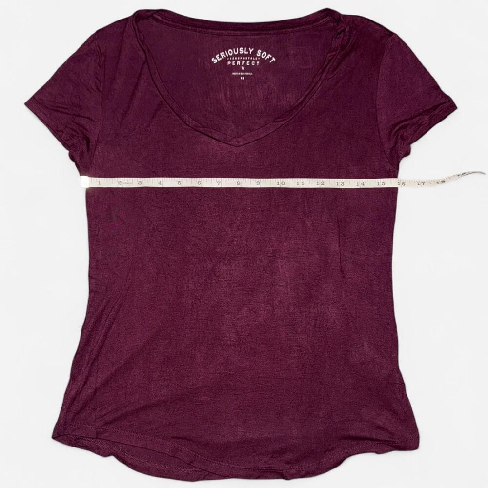 Aeropostale Seriously Soft Burgundy Maroon Short Sleeve V-Neck Shirt; SIZE XS - Picture 3 of 6